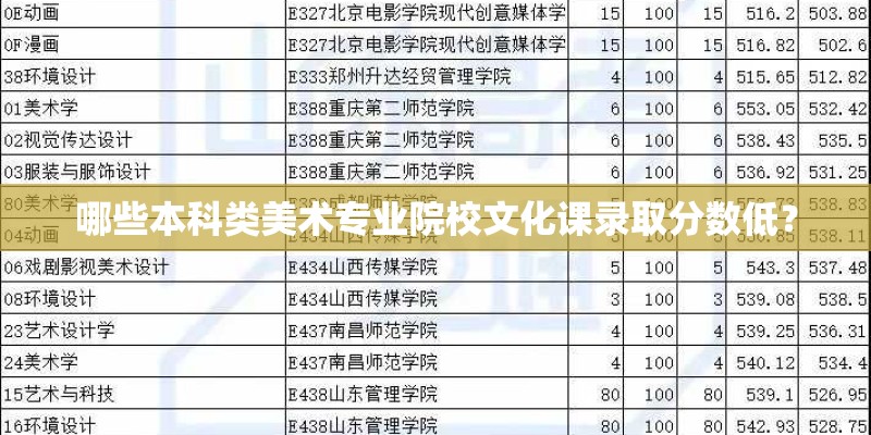 哪些本科类美术专业院校文化课录取分数低？