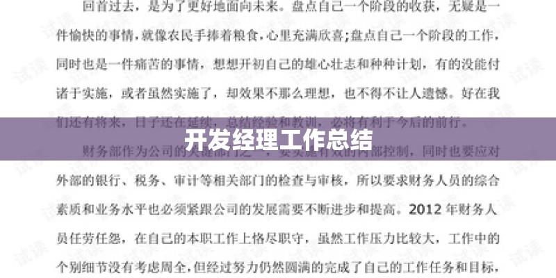 开发经理工作总结 开发经理工作总结