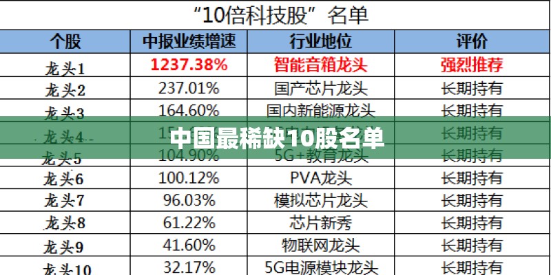 中国最稀缺10股名单