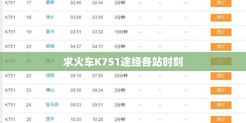 求火车K751途经各站时刻