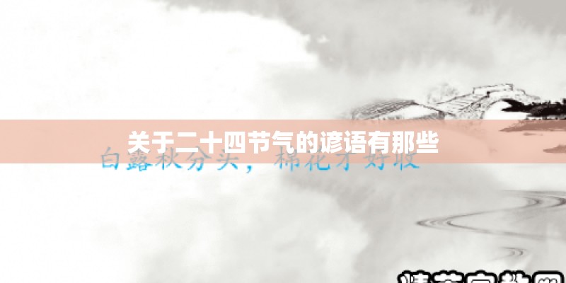 关于二十四节气的谚语有那些