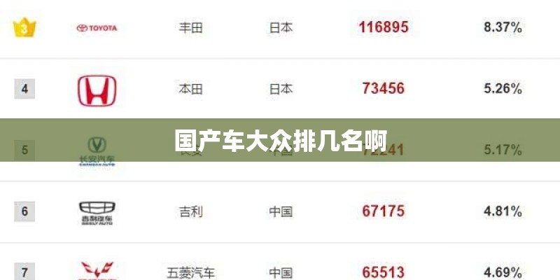 国产车大众排几名啊