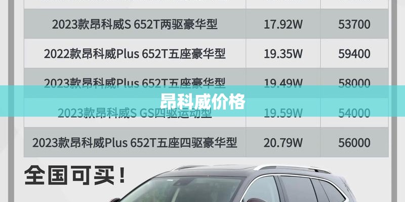 昂科威价格